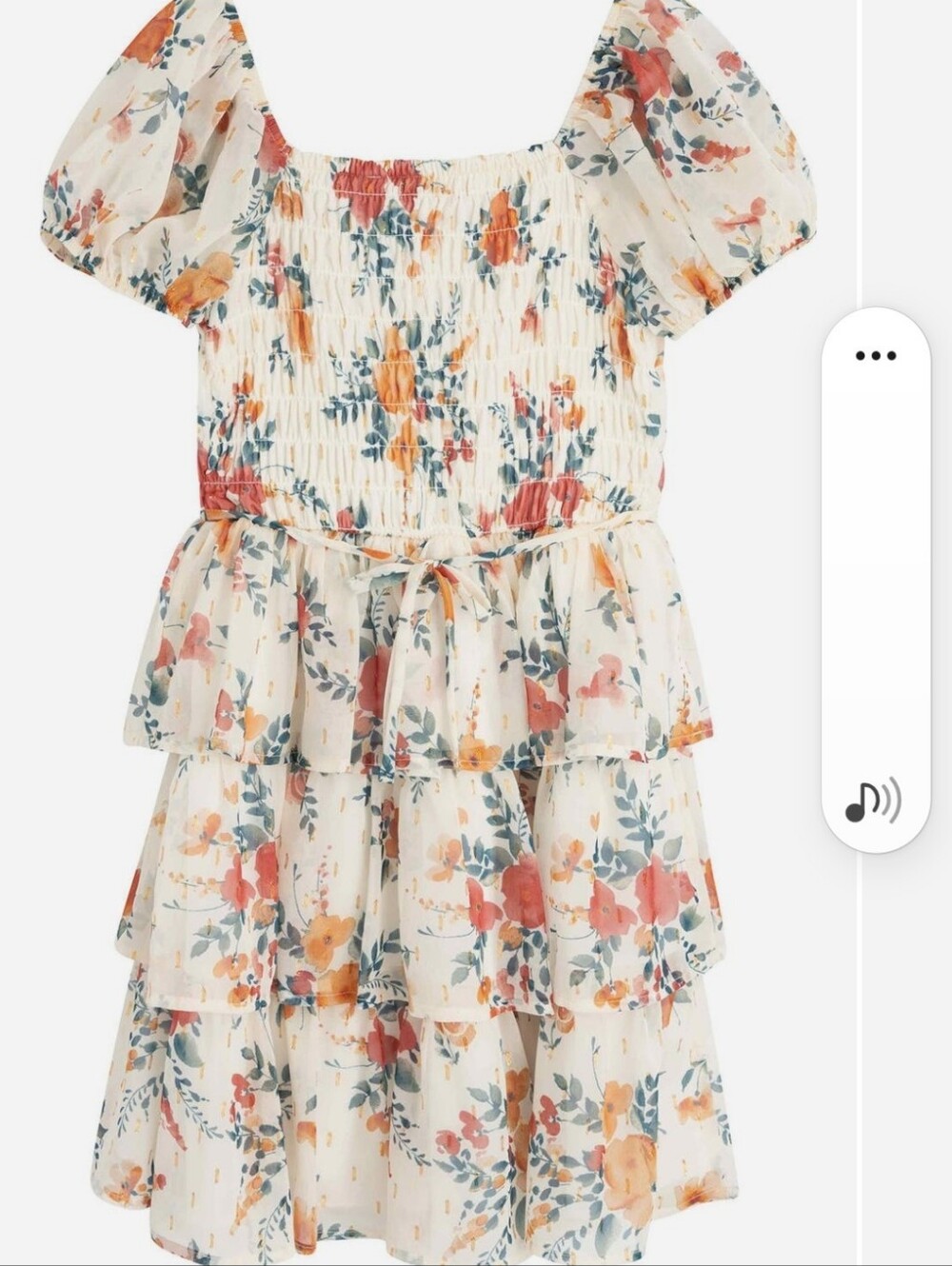 NWT Girls Floral Tiered Ruffle Dress - Cream with Pink & Orange And Green Blooms